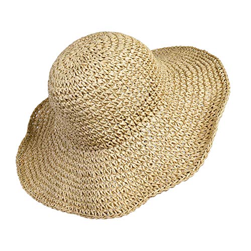 Sombrero de Paja de Las Mujeres, Playa de Verano Sombrero de Sol Plegable Gorra de Sol de ala Ancha...