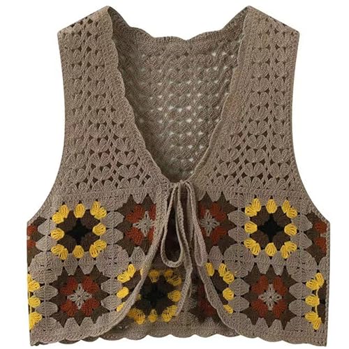 Chaleco de punto para mujeres, chaleco de punto para mujeres boho sin mangas sin mangas hueco de crochet...