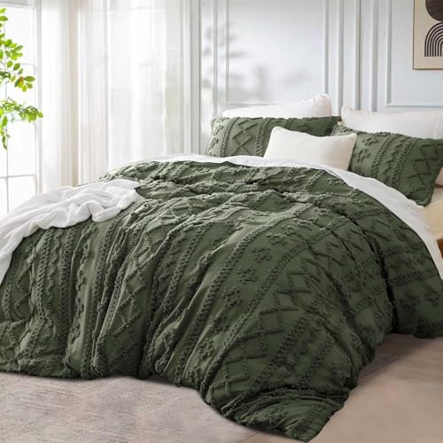 DXHOME Bohemia Ropa de cama 155x220 cm, juego de s&aacute;banas verde oliva con dise&ntilde;o vintage boho, bordado...