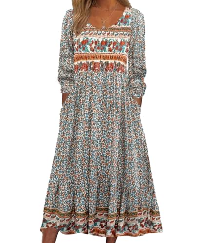 ABINGOO Mujere Vestidos de Verano Cuello Redondo Manga Corta Bohemio Floral de Playa Casual Midi Vestido...