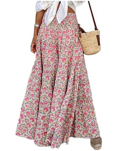 JENJON Mujer Falda Larga Estampada Casual Cintura Alta el&aacute;stica Boho Floral Tubo Falda de Verano...