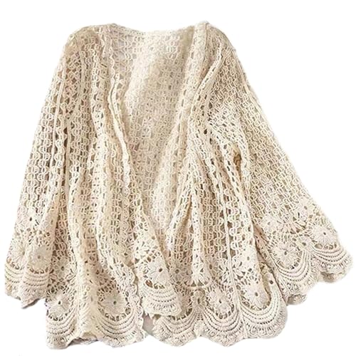 C&aacute;rdigans de Verano para Mujer C&aacute;rdigans de Ganchillo Huecos de Manga Larga de algod&oacute;n Kimono de Punto...