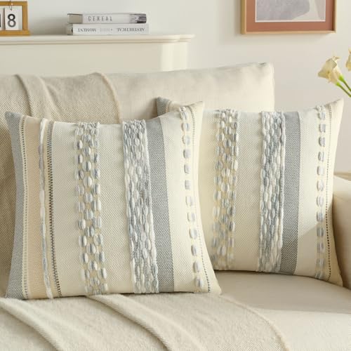 Ystyle Juego de 2 Boho Funda Cojin 45x45, Fundas Cojines Decorativa con Rayas y Textura Tufted Suave,...