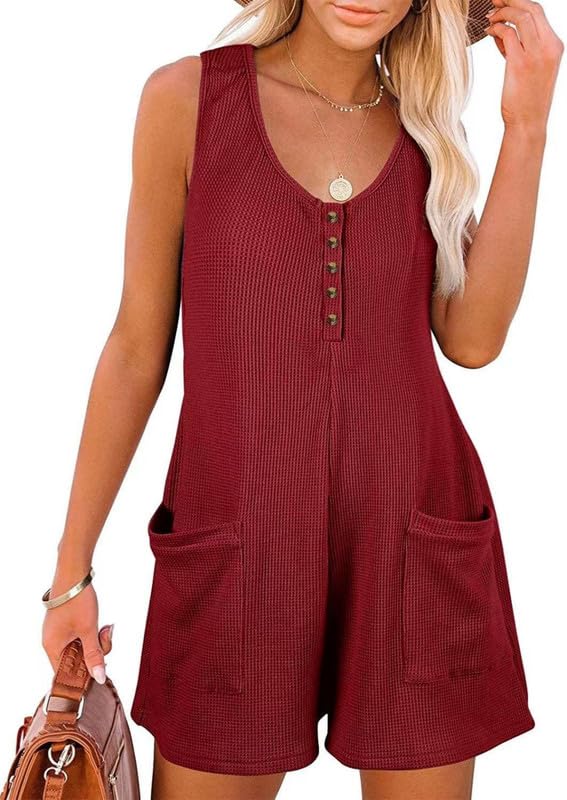 Sukiglam Mono Mujer Verano Sin Mangas Cuello en V Jumpsuit Corto Casual Sueltos Jumpsuit Petos Elegante...