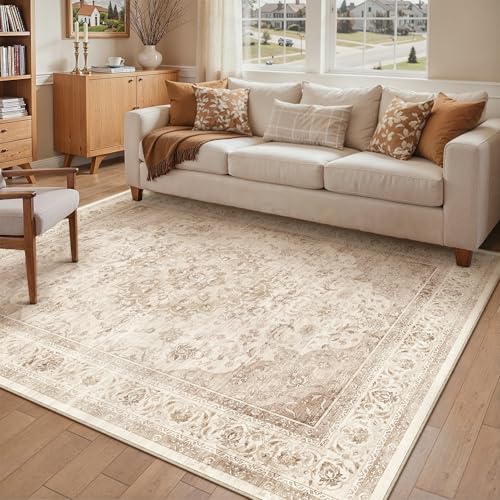 PureCozy Alfombra Beige para Sal&oacute;n, 160 x 230 cm, Lavable, Vintage, Antideslizante, Pelo Corto, Suave,...