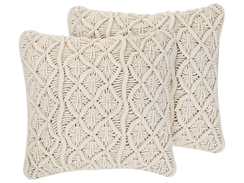 Conjunto de cojines decorativos de algod&oacute;n beige macram&eacute; 45 x 45 cm cuerda decoraci&oacute;n estilo retro...
