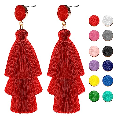 Pendientes De Borlas Para Mujeres,Pendientes Colgantes Con Borlas Coloridas De Hilo...