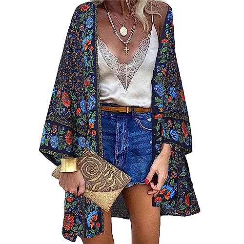 Cárdigans Kimono Floral Manga Larga Kimono Mujer Camisolas Casual Gasa Pareos Playa Ropa de Baño Verano...