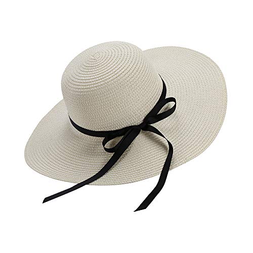 Moxamo Sombrero para el Sol para Mujer, Sombreros Floppy Plegable Bowknot Grande ala Ancha Paja Sombreros...