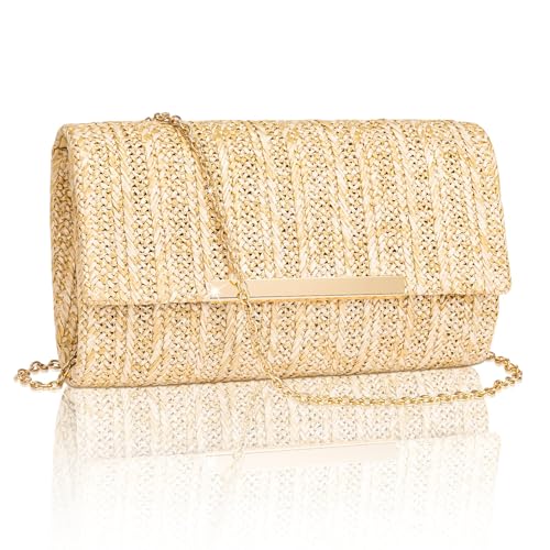 Larcenciel Bolso Mujer Paja, Bolsos Mujer Verano Playa con Cadena Desmontable, Boho Bolso Fiesta,...
