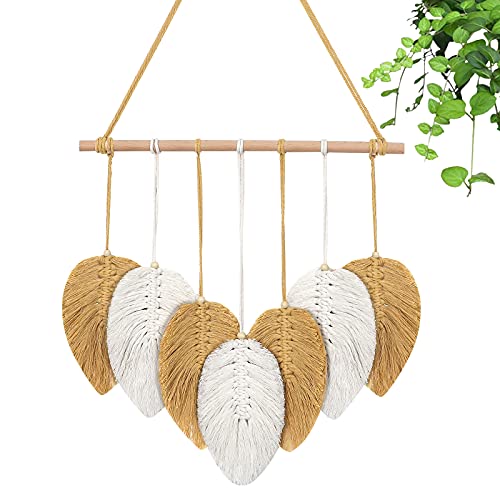 Weldomcor Tapiz de Pared Tejido, Tapiz de Macram&eacute; de Plumas Boho Hoja Hecho a Mano Decoraci&oacute;N de...