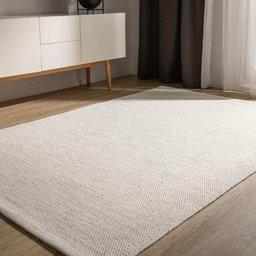 benuta Basic Alfombra Algodon Ron - Crema 160x230 cm - 100% Tejida a Mano - Estilo: Uni, Minimalista,...