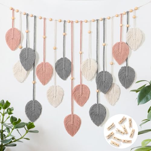 Betylifoy Tapiz de pared de macram&eacute;, grande, decoraci&oacute;n bohemia, dise&ntilde;o de hojas de macram&eacute;, para...