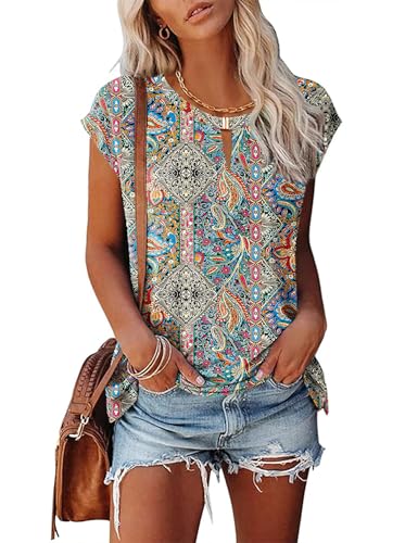 Rapbin Blusa de verano para mujer, cuello en V, elegante, holgada, de S a XXL, Boho., M