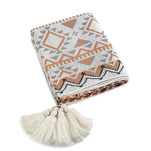 LumiSyne Manta De Punto con Borlas Vintage Estilo Etnico Bohemio Patr&oacute;n Geom&eacute;tricos C&aacute;lido Suave...