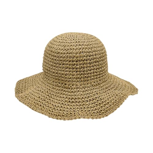 DHSBGWSX Sombrero de Sol para Mujer - Paja de Verano Plegable de Ala Ancha para Playa