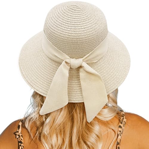 lifwimner Sombrero de Playa para Mujer, Sombrero de Sol de Paja Plegable ala Ancha, Sombrero de Verano...