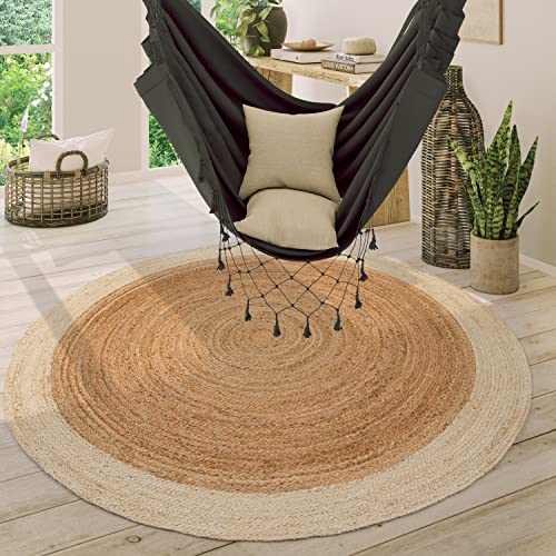 Paco Home Alfombra Redonda Sal&oacute;n Yute Boho Motivo &Eacute;tnico Moderno Hecha A Mano Natural, tama&ntilde;o:&Oslash; 160...