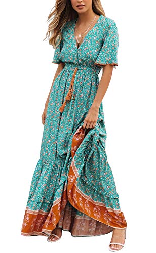 R.Vivimos Vestido De Manga Corta con Botones De Cuello V De Verano Femenino Vestido De Playa Plisada En...