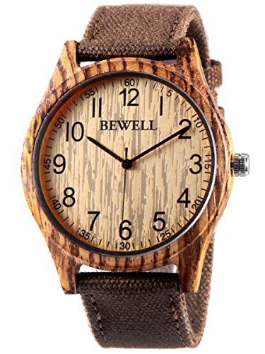 Alienwork Reloj Hombre Mujer Marr&oacute;n Pulsera de la OTAN Amarillo Madera Natural