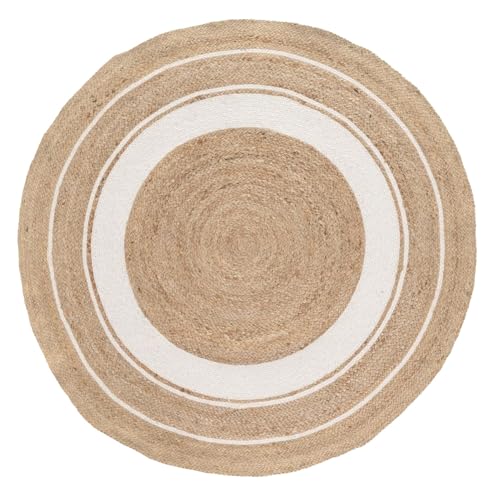 LOLAhome Alfombra Redonda Trenzada con c&iacute;rculos Blancos de Yute Natural de &Oslash; 120 cm