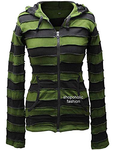 SHOPOHOLIC FASHION Chaqueta Exterior con Capucha Pixie a Rayas de Patchwork para Mujer - (Verde/S)