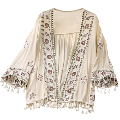 Ymxygz Cárdigans Tipo Kimono Florales para Mujer, Cárdigan De Gasa con Borlas Bordadas De Estilo...