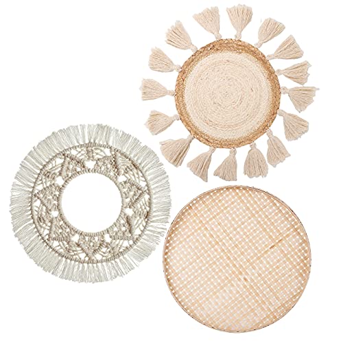Magkalor - Decoraci&oacute;n bohemia para colgar en la pared, borlas planas redondas de macram&eacute;, tapiz blanco,...