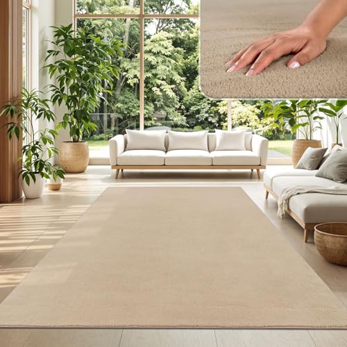 TT Home Alfombra Sal&oacute;n Pelo Corto Monocolor Dise&ntilde;o Moderno Lavable, Color: Beige Oscuro,...