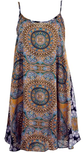 GURU-SHOP, Boho Dashiki Mini Vestido, Vestido de Correa, Vestido de Playa, Amarillo Dorado, Sint&eacute;tico,...
