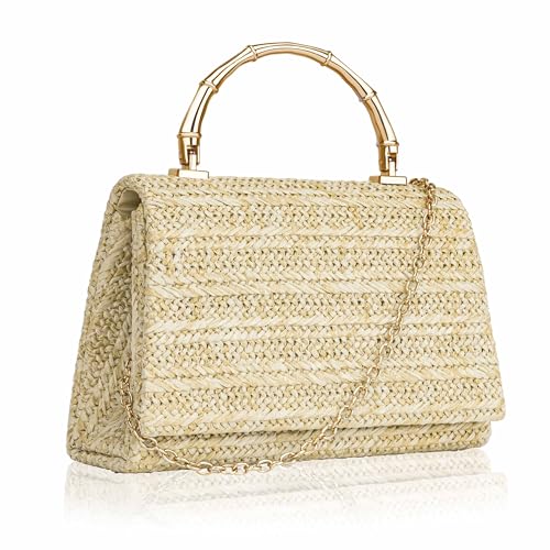 Larcenciel Bolso Mujer Paja, Bolsos Mujer Verano Playa con Cadena, Elegante Bolso Fiesta con asa de...