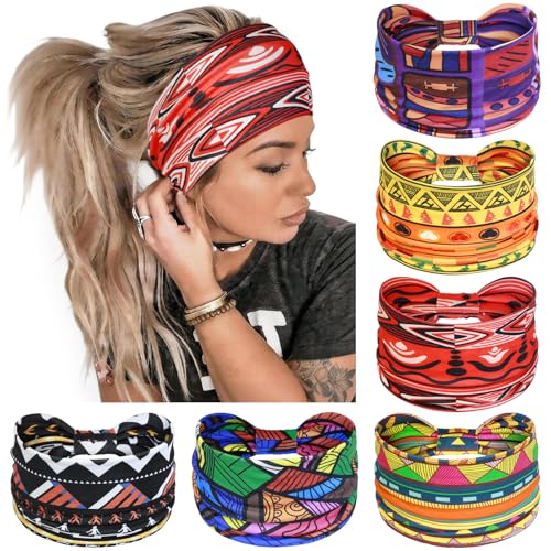 PROPOG Diademas Mujer Africano Cinta Pelo Mujer, Ancha El&aacute;stico Bandana Mujer 6 Piezas Boho Headband...