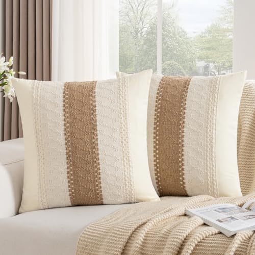 DakTou Funda Cojines 45x45 Boho Alargado Funda Cojin Marron Bohemia Textura Tejida Funda de Almohada...