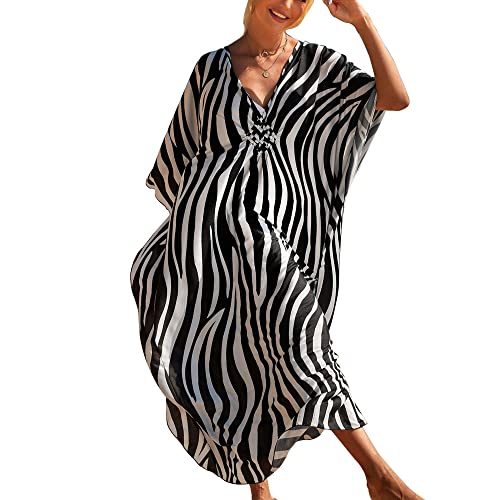 Mujer Kaftan Largo Vestido de Playa Maxi Verano Pareos Bohemio Bikini Cover Up (C)