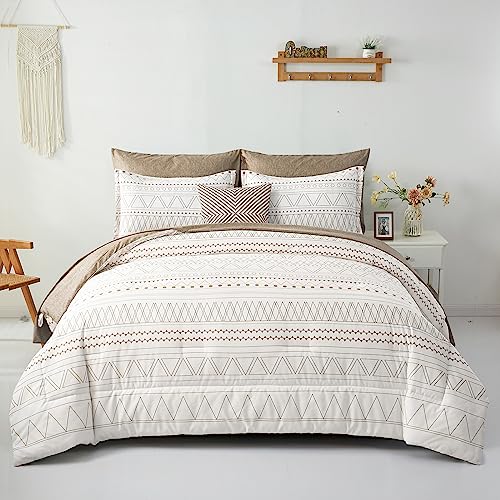 WONGS Bedding Juego de edred&oacute;n de 7 Piezas, Color Caqui, Bohemio, Cama en una Bolsa, tama&ntilde;o King,...