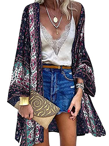 CheChury Cárdigans Kimono Floral Manga Larga Kimono Mujer Camisolas Casual Gasa Pareos Playa Ropa de...