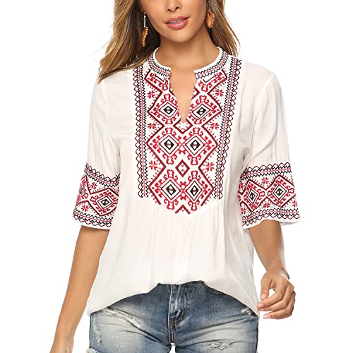 Seasonal Ucrania Mujeres Verano Blusa Túnica Folclore Bordado Tops Boho Hippie Mangas Cortas Tops...