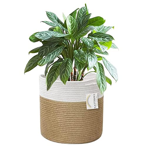 NATTHSWE Cesta de Plantas con Forro, Macetas de Interior Tejidas para Macetas de 28cm de Cuerda de...