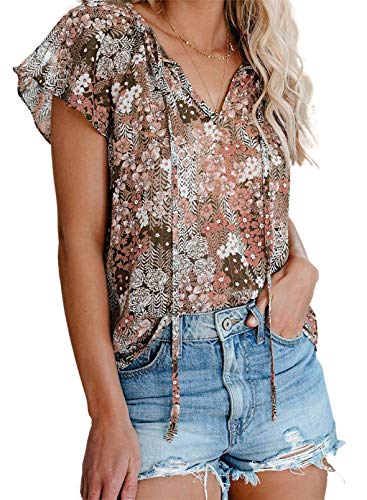 Dokotoo Mujer Camisa Boho Floral Blusas Primavera Otoño Túnica Camiseta de Gasa Small