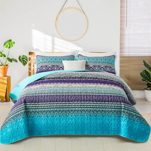 WONGS BEDDING Colcha 200x220 Edred&oacute;n Boho Manta Acolchada 3 piezas Cama Doble Colcha Acolchada...