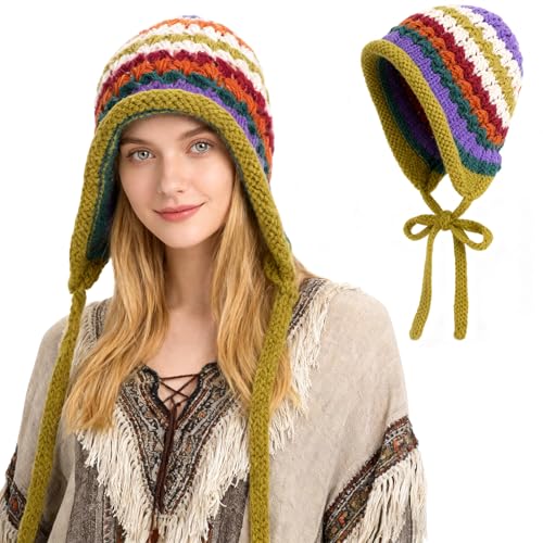TAGVO Gorro Boho Mujer Hecho a Mano con Cinta Antiviento &ndash; Estilo &Eacute;tnico Transpirable para Oto&ntilde;o e...