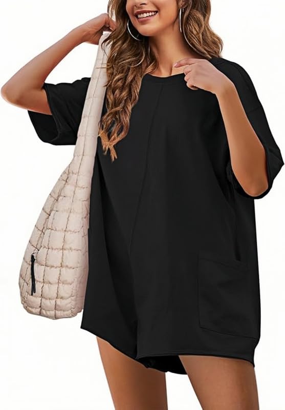 Sukiglam Mono Mujer Verano Manga Corta Monos con Espalda cuello en v Jumpsuit Sexy Peto Suelto Monos...