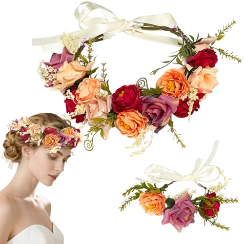 HuaMuDM Diadema Flores Mujer,Diadema Floral Colores Fiesta,Guirnalda Flores Pelo,para Fiestas Bodas Playa...