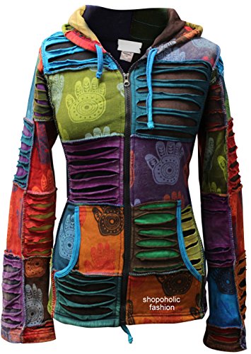SHOPOHOLIC FASHION Chaqueta Hippy con Capucha Multicolor para Mujer, dise&ntilde;o de Henna, Multicolor, M
