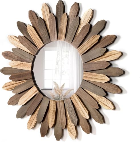 Emfogoo Boho - Espejo de pared, decoraci&oacute;n del hogar, espejo de pared de madera, 18 pulgadas, espejo de...