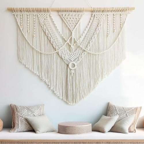 Hibisaws Tapiz de Macram&eacute; pared de Arte Tejido,110 cm (ancho) x 82 cm (alto)， Bohemio Colgante de...