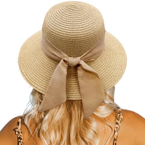 lifwimner Sombrero de Playa para Mujer, Sombrero de Sol de Paja Plegable ala Ancha, Sombrero de Verano...
