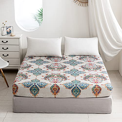 Damier Boho S&aacute;bana bajera ajustable de 140 x 200 cm, estilo bohemio, de microfibra suave, apta para...
