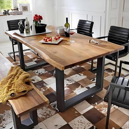 SJIOUEOT Mesa de Comedor Industrial de Madera Maciza, Mesa de Cocina de Granja, Mesa de Comedor Grande...