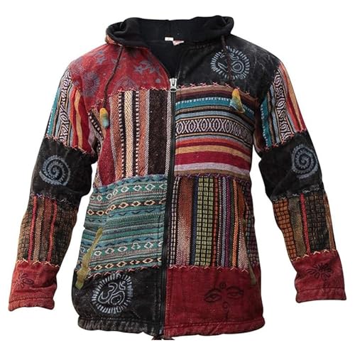 SHOPOHOLIC FASHION Patchwork Festival Hippie Chaqueta con Capucha, Su&eacute;ter de Manga Larga con Cremallera...
